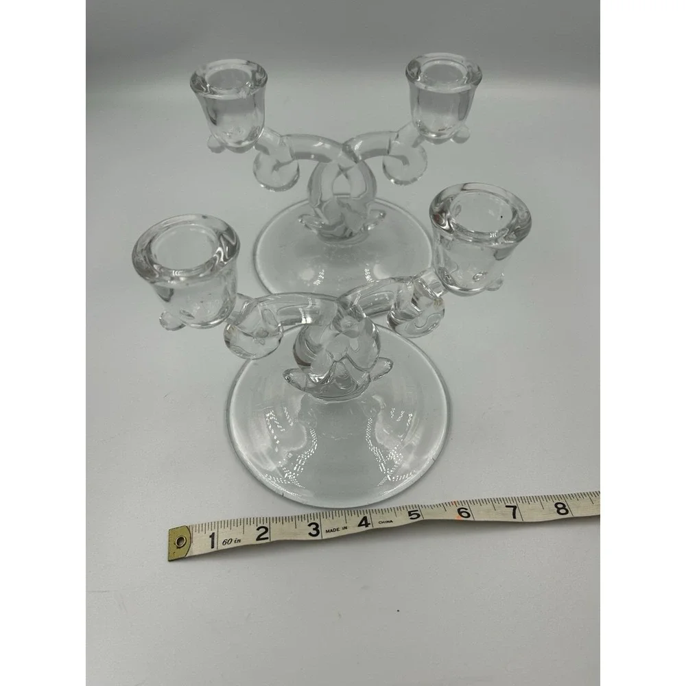 Vintage Glass Candlesticks Duette by Fostoria. 1930s to The 1940s Set of 2 Rare